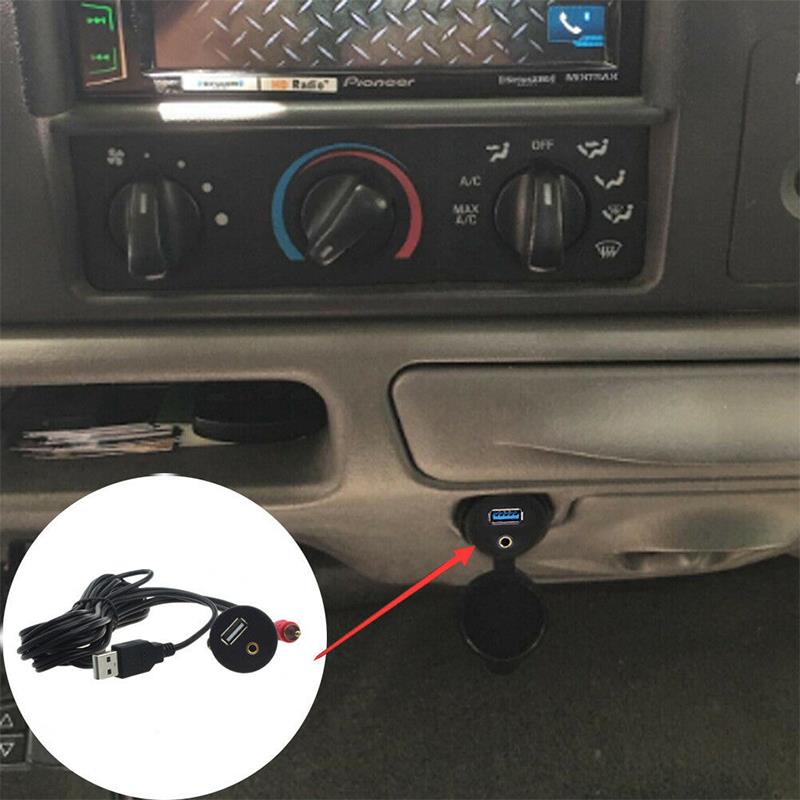 Extension Cable Car Dashboard Motor USB 2.0 3.5mm AUX Lead Extension Cable Car Accessories