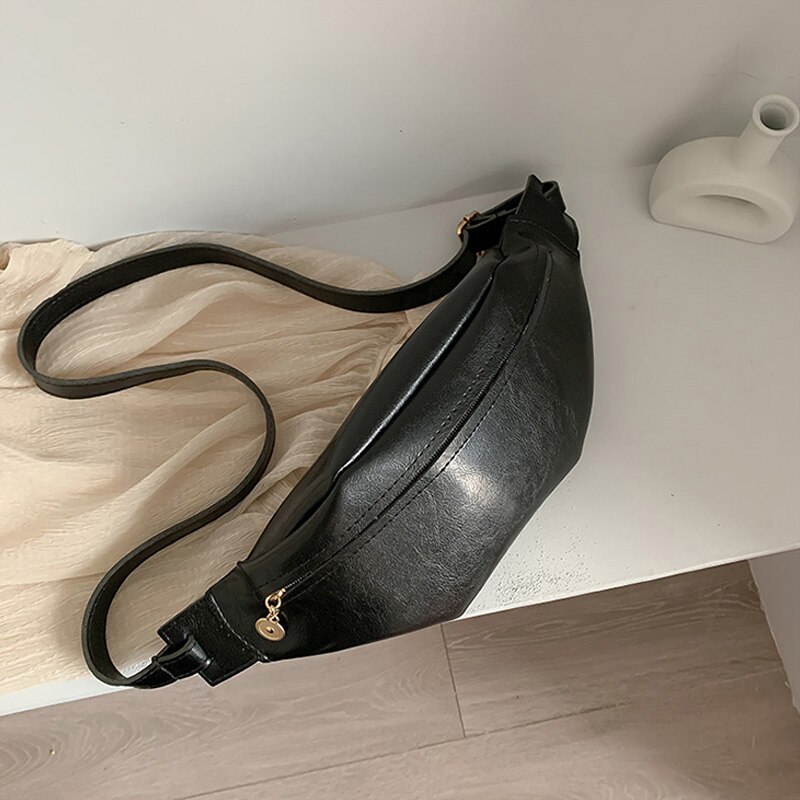 Sac de taille pour femmes cuir PU Fanny Pack sacs de poitrine multifonction banane taille Packs sac à bandoulière dame grande ceinture Pack: Black waist bag