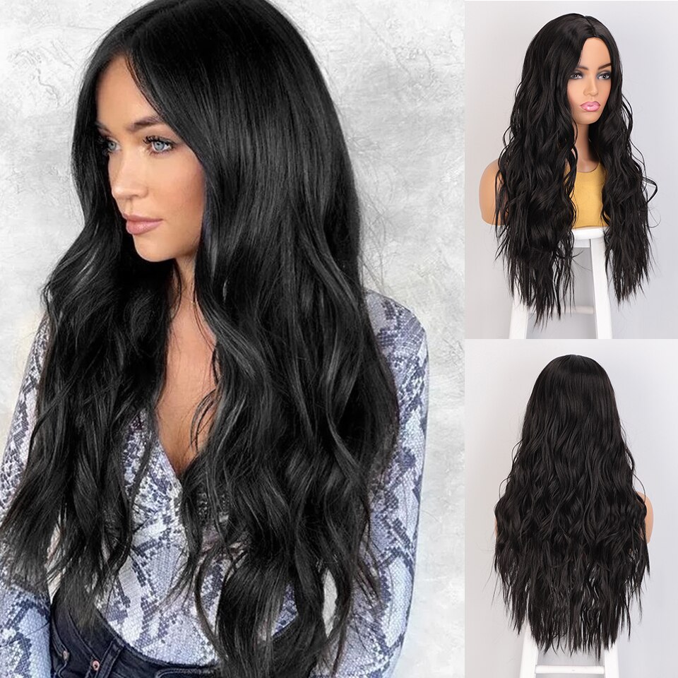 Pelucas bonitas de pelo largo ondulado para mujer, pelucas sintéticas de pelo medio resistente al calor para mujeres negras, pelucas de Cosplay: YST556-1B