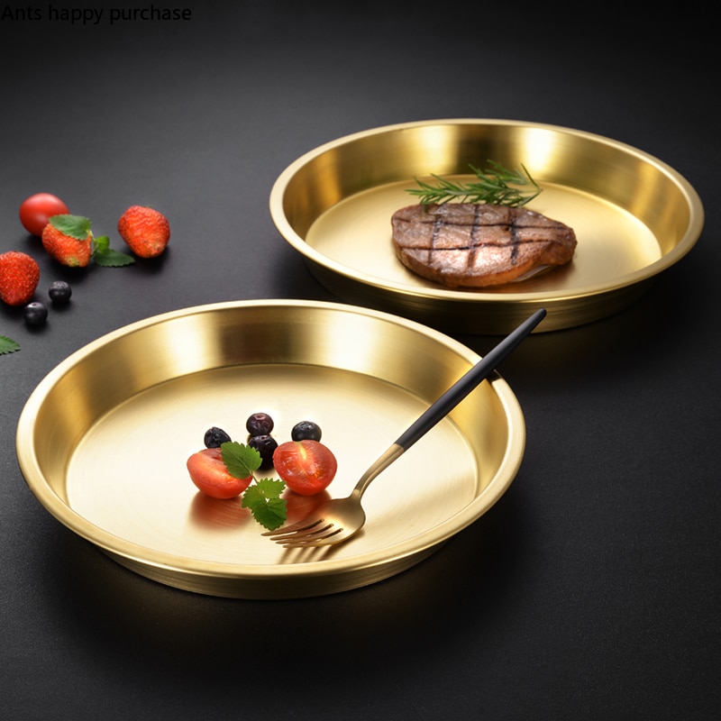 Tyk messing rund plade bronzekage dessert frugtbakke husholdning køkkenforsyning dampet fisk kobberplade metal bordservice