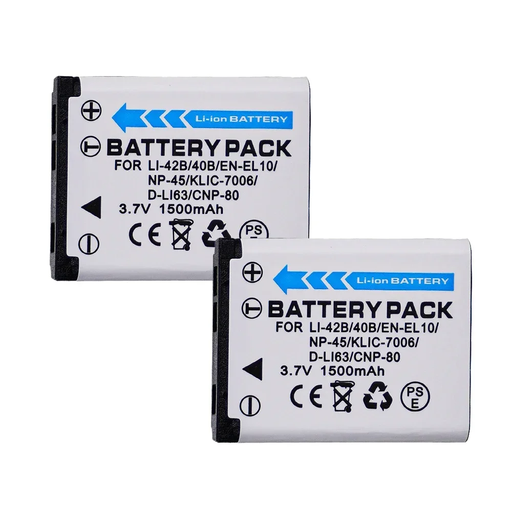 Batería de 3,7 V y 1500mAh, Cargador USB LCD para Fuji Li-40B NP45 NP 45 45B EN EL10 FUJIFILM NP 45a, Li-42B Li 40B NP-45 Li 42B: YELLOW