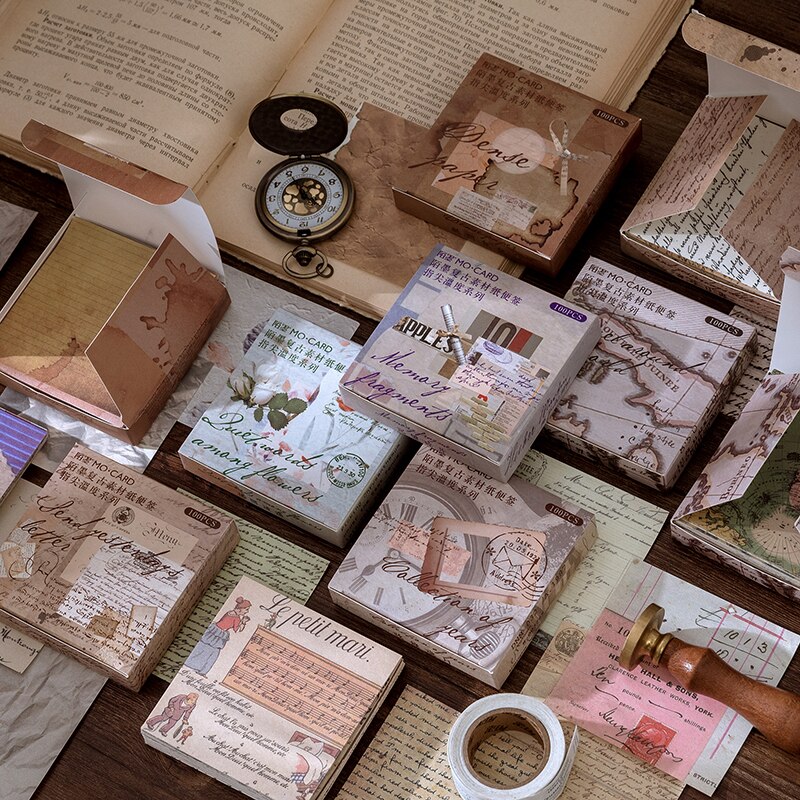 100 pcs /pack Old Time Retro Base Paper Notes Antique Handbook Diary Notebook Decoration