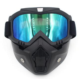 Máscara de polvo de cara de motocicleta desmontable gafas de Motocross Filtro de boca para Cafe Racer Modular Open Face Moto Vintage cascos: Azul