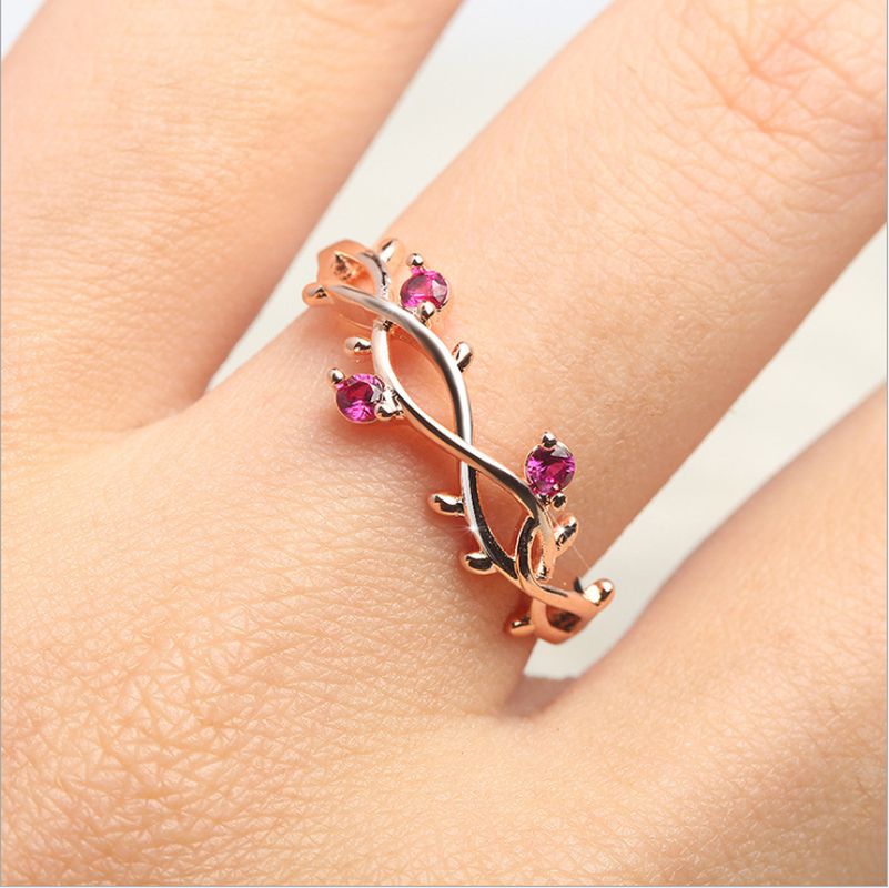 Floral Überzogene Rose Gold Engagement Ring für Weibliche Kristall Zirkon Blatt Einstellbar Damen Hochzeit Ringe für Frauen Schmuck