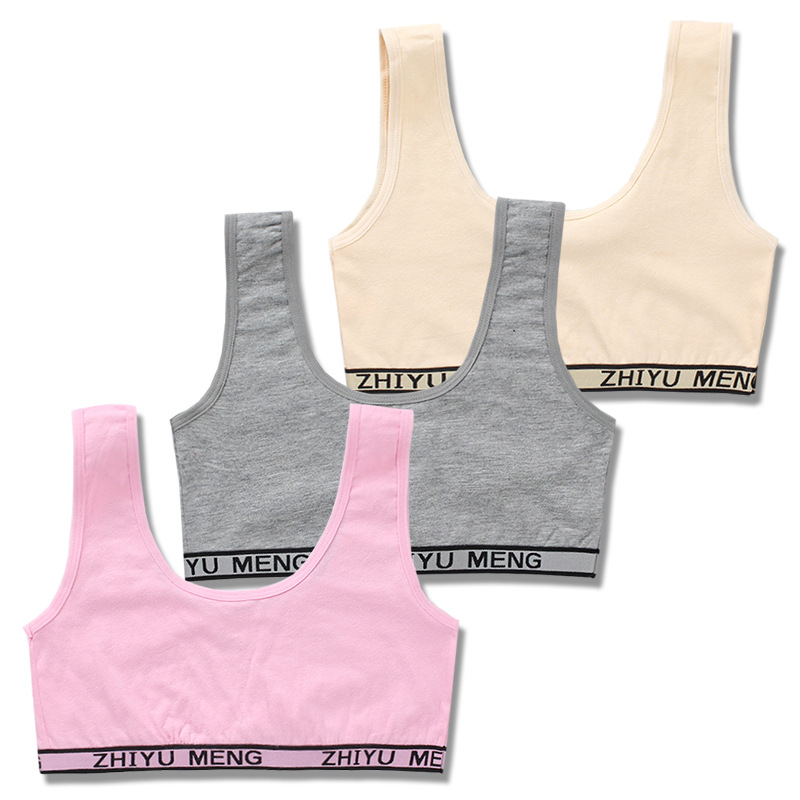 Dolescente – soutien-gorge Double couche avec lettres de soins du sein pour enfants, sous-vêtements de Sport pour adolescentes de 6 à 12 ans, 3 pièces: 002
