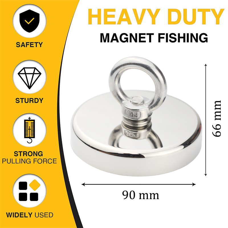 Super Strong Neodymium Magnets N52 Iman Ima Magnetic Fishing Magneat with Countersunk Hole Eyebolt for Salvage Magnetic Fishing: Yellow