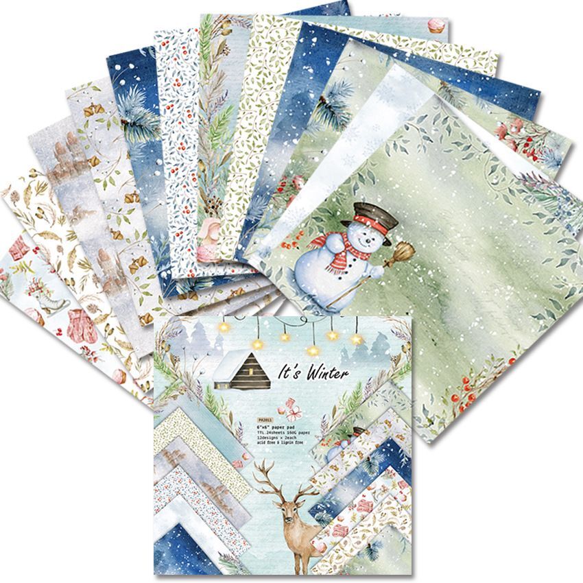 Papel de álbum de recortes estilo invierno It's, paquete de 24 hojas de papel artesanal para manualidades, almohadilla de fondo artesanal