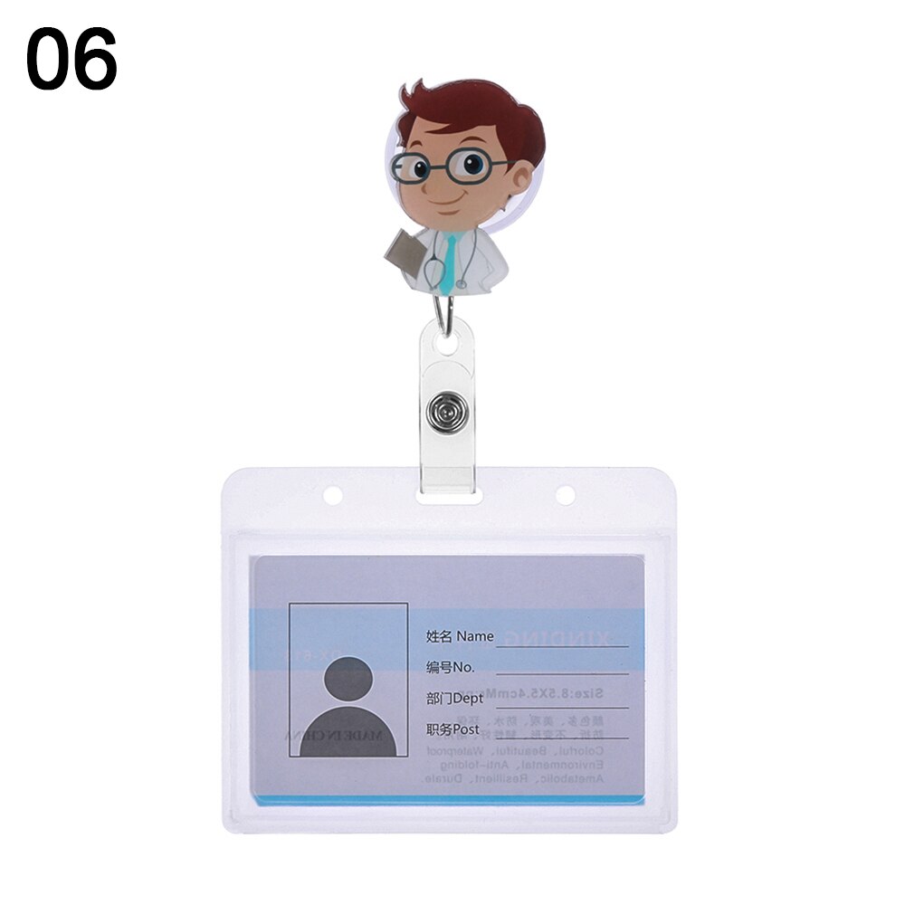1pc tegneserie-id-emblem holder udtrækkelig rulle unisex business arbejdskort etui elev navneskilte sygeplejerske læge kontorartikler: 6