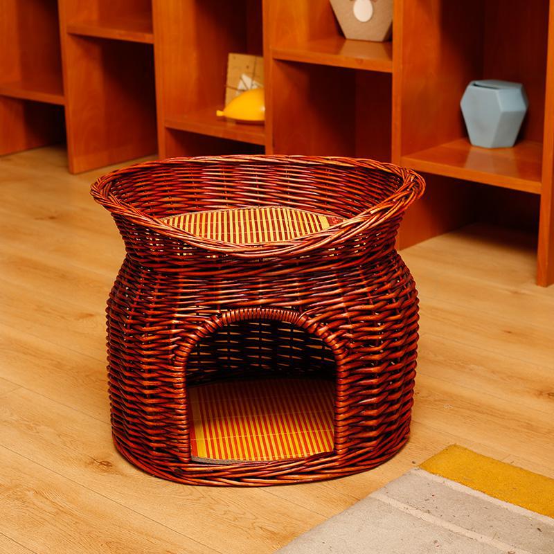 Nido de gato de verano de ratán, casa de gato universal para las cuatro estaciones, casa de campo, jaula de gato de doble capa, suministros de gatos extraíbles, nido de perro: 60x45x48cm  7
