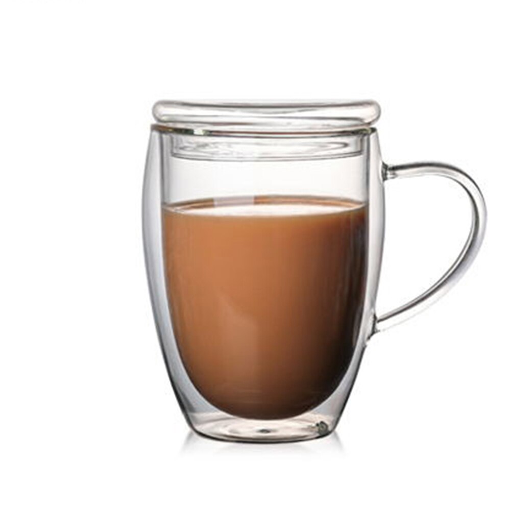 Double Wall Insulated Glasses Espresso Mugs High Temperature Resistant Thick Transparent Glass Cup AUG889: with lid 350ml