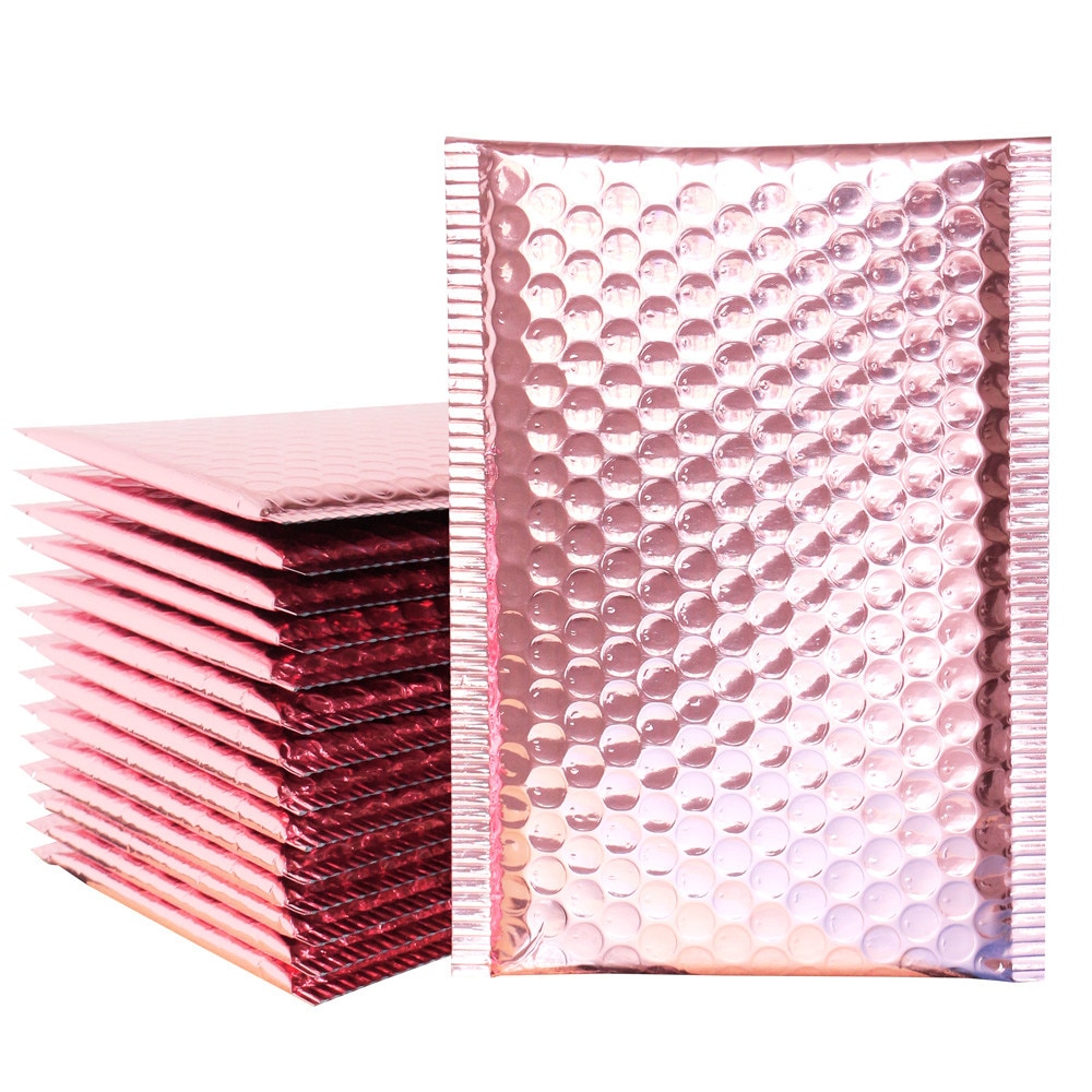 10pcs Rose Gold Bubble Envelop/Rose Gold Foil Bubble Mailer for Packaging & Wedding Favor Bag&Mailing Envelopes