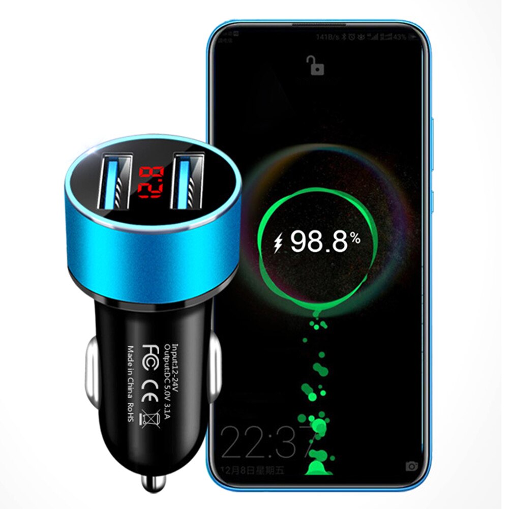 3.1a dubbla usb-portar lcd-skärm qucik bil bil mobiltelefon snabbport usb snabbladdare adapter