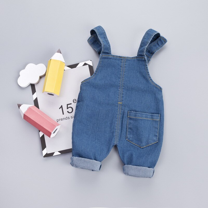 Småbørn baby drenge piger overalls blå denimbukser selebukser børn bomuld elastiske denimbukser overalls bukser