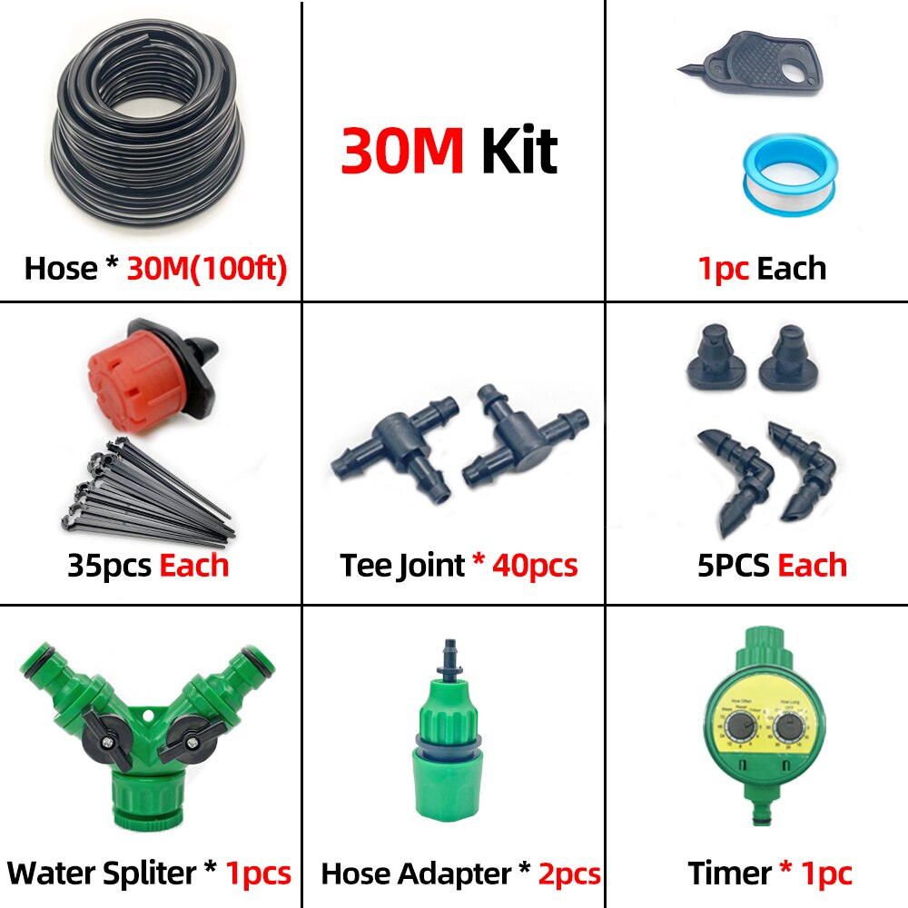 10-50M Smart Garden Watering Sysytem Automatic Self Drip Irrigation System For Greenhouse Watering Kit Timer Adjustable Drippe: 30M