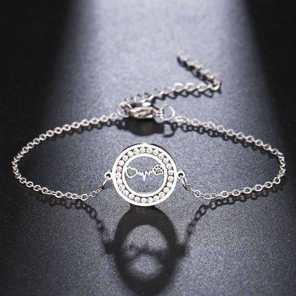 CACANA – Bracelet rond en acier inoxydable pour femmes, couleur or, bijoux avec patte de chien d'amour, de fiançailles, 316L: Silver Color