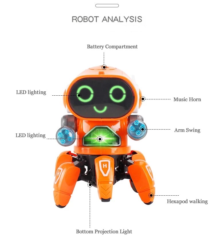 Electric Six-claw Robot Toy Intelligent Robot Mini Walking Singing Dancing RC Robot Toys Led Light Kids Educational Toys