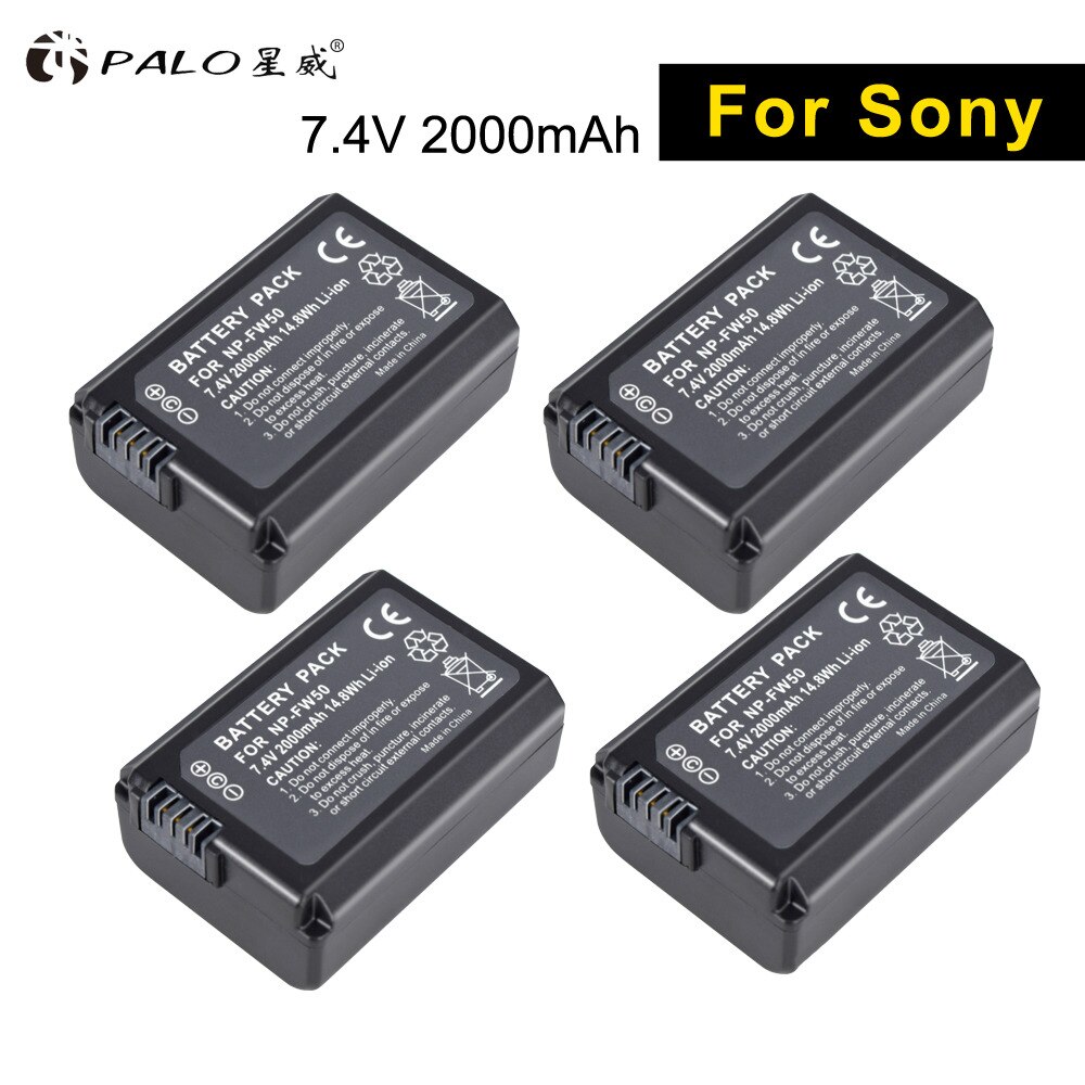 PALO 2pc NP-FW50 NPFW50 Camera Battery+LCD USB Dual Charger Fast Charge for Sony Alpha a6500 a6300 a6000 a5000 a3000 NEX-3 a7R: 4 battery