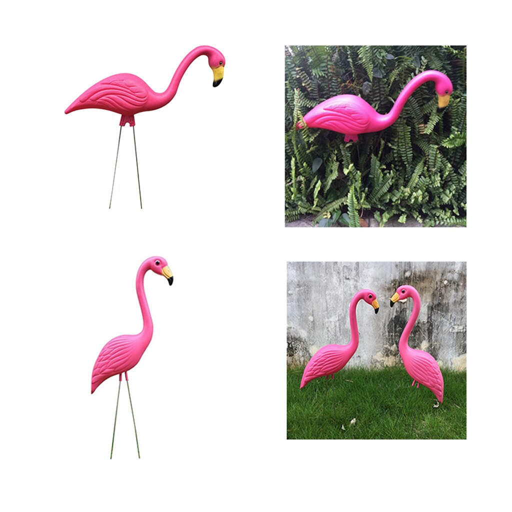1 Pair Lifelike Pink Flamingo Yard Garden Lawn Art Ornament Decor Statues
