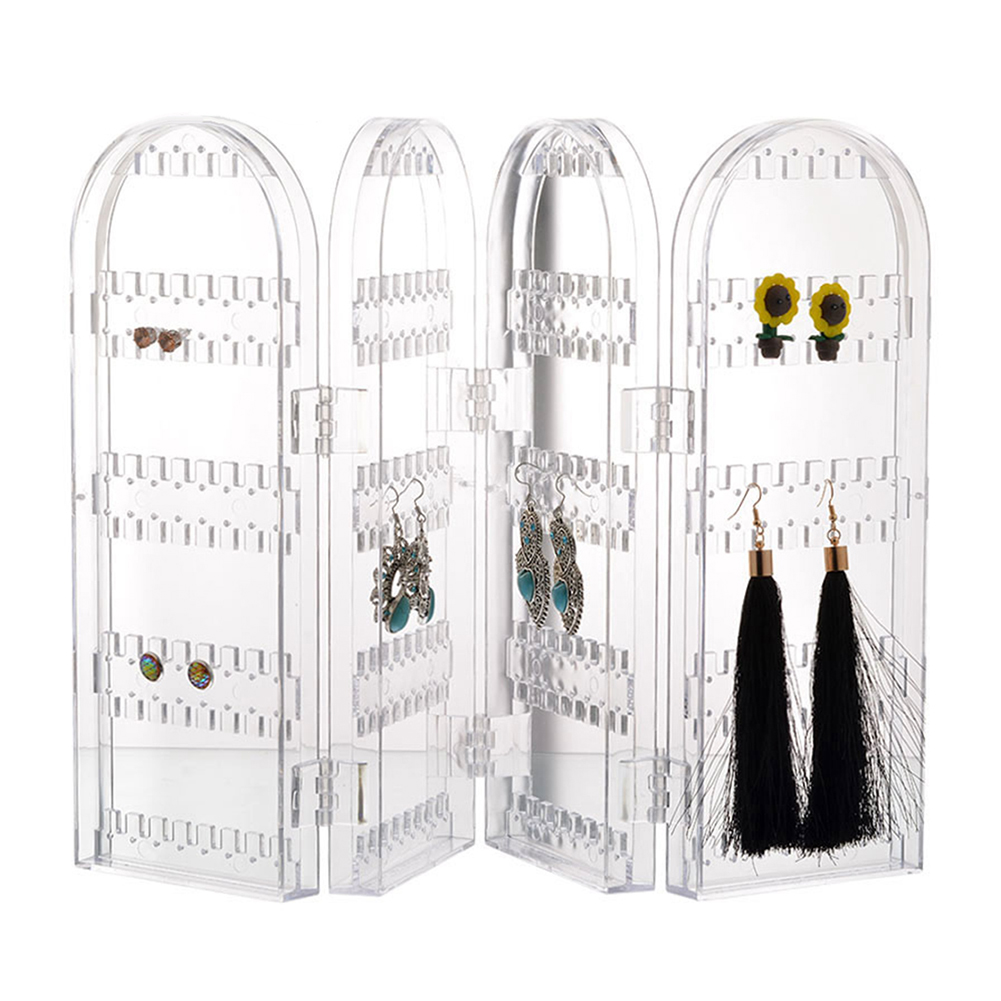 Sieraden Organizer Folding Transparant 240 Gaten Stud Oorbel Houder 4 Panelen Sieraden Display Rack Voor Ketting/Bengelen Oor Ringen