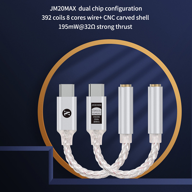 Jcally Jm20 Max Dac Type C Naar 3.5Mm Adapter Dongle Cs43131 + Sgm8262 Chipversterker Usb C Voor 3.5Mm Oortelefoon Hoofdtelefoon