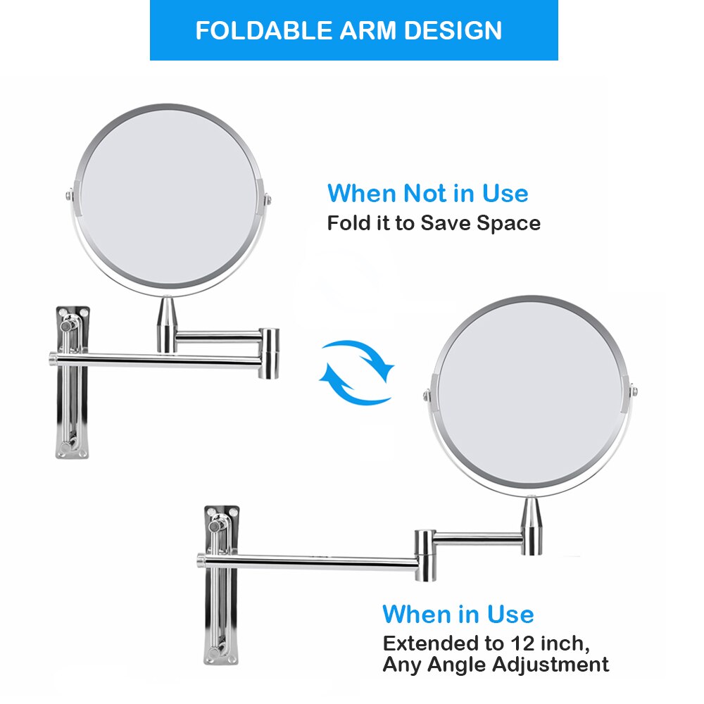 Wall Mount Makeup Mirror 5X Magnifying Folding Arm Extend Bathroom Mirror 360 Rotating Adjustable Cosmetic Makeup Mirrors