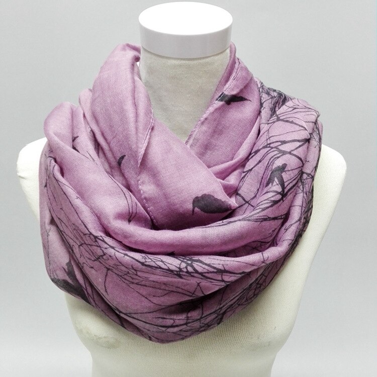 Visuele Assen Mode Herfst Dier Patroon Infinity Sjaal Abstracte Vogels Op Boom Ring Loop Sjaals Voor Vrouwen/dames: Paars
