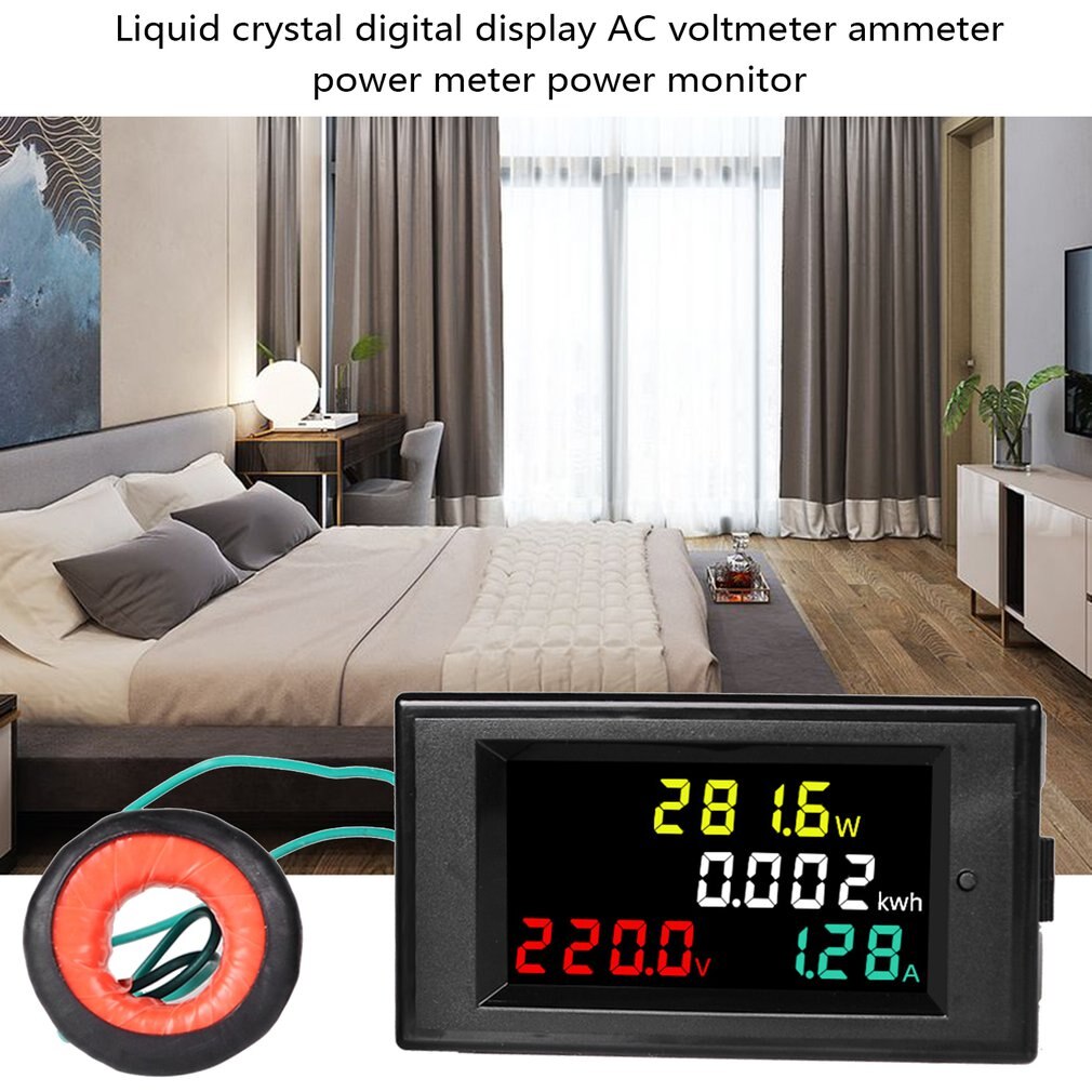 Color LCD Display Panel Meter Energy Watt Meter With Voltmeter Ammeter Power Meter AC Multimeter 220V 380V 100A