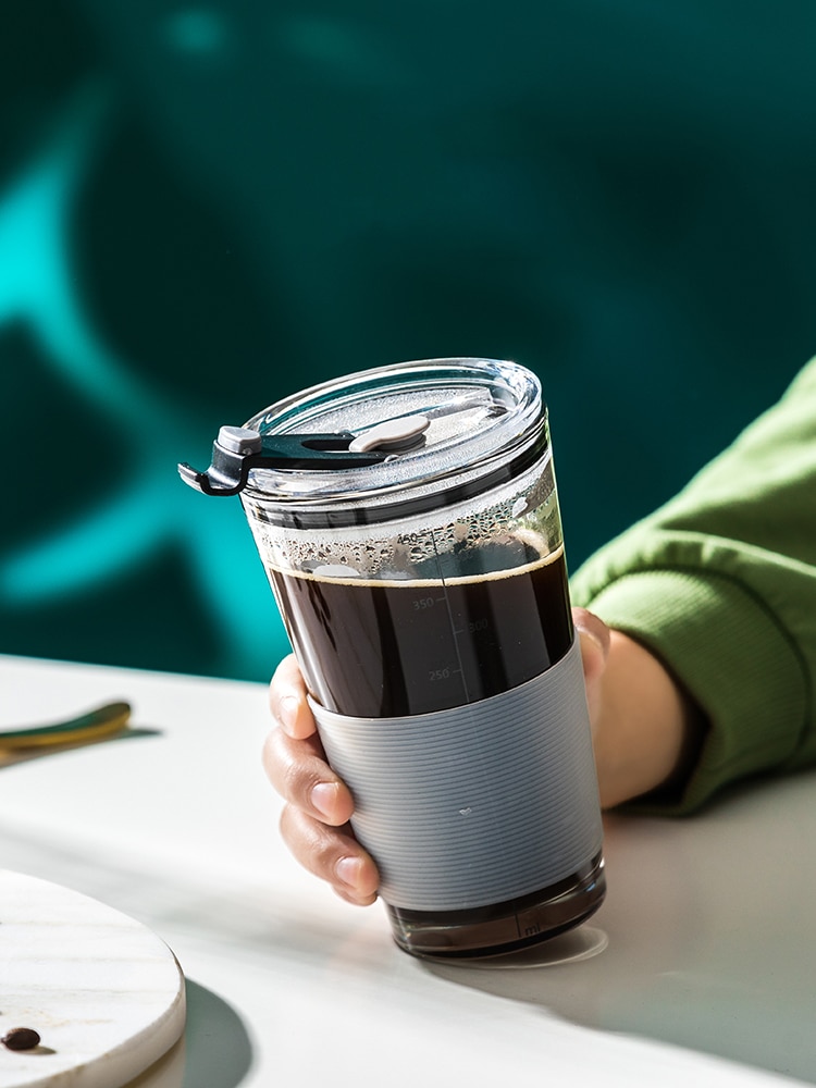 Vaso graduado de cristal con pajita, taza de leche, Graffiti, 450ml, juego de