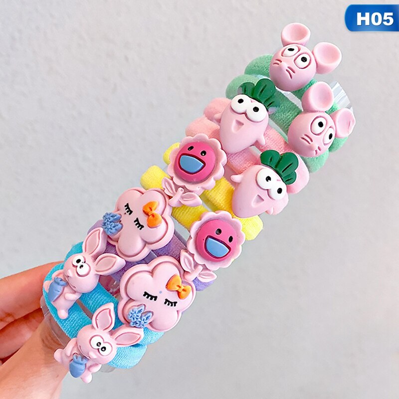10pcs/bag Cute Cartoon Fruit Flower Elastic Hair Rubber Bands For Children Kids Girls Scrunchie Tie Hair Ring Rope Accessories: H05
