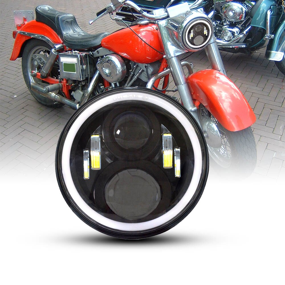 7" LED Headlights Projector LED Lights Bulb Headlamp 7 inch For FLSTC FLSTF FLSTFB: 50W Black halo full