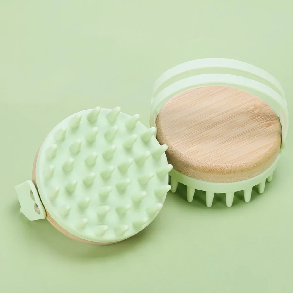 Schampoborste i trä med silikonmassage, vått och torrt hår, hårbottenborste, duschborste, hårbottenskrubber, exfolierande kroppsmassageapparat: Mång