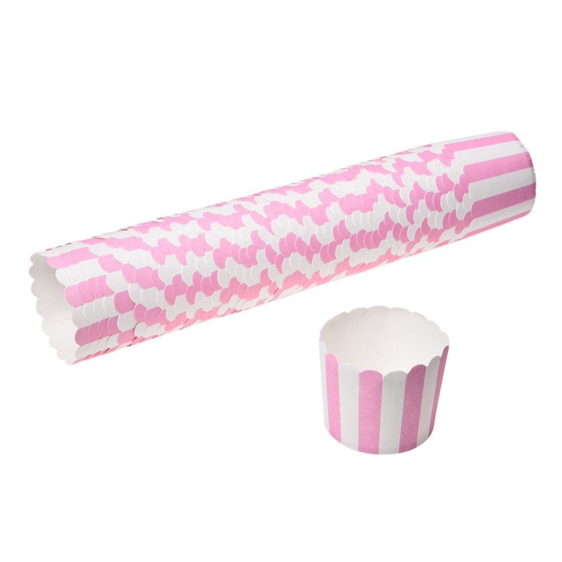 50 Stuks Roze Cupcake Dozen Papier Voor Muffins Cakevorm Streep Decoratie