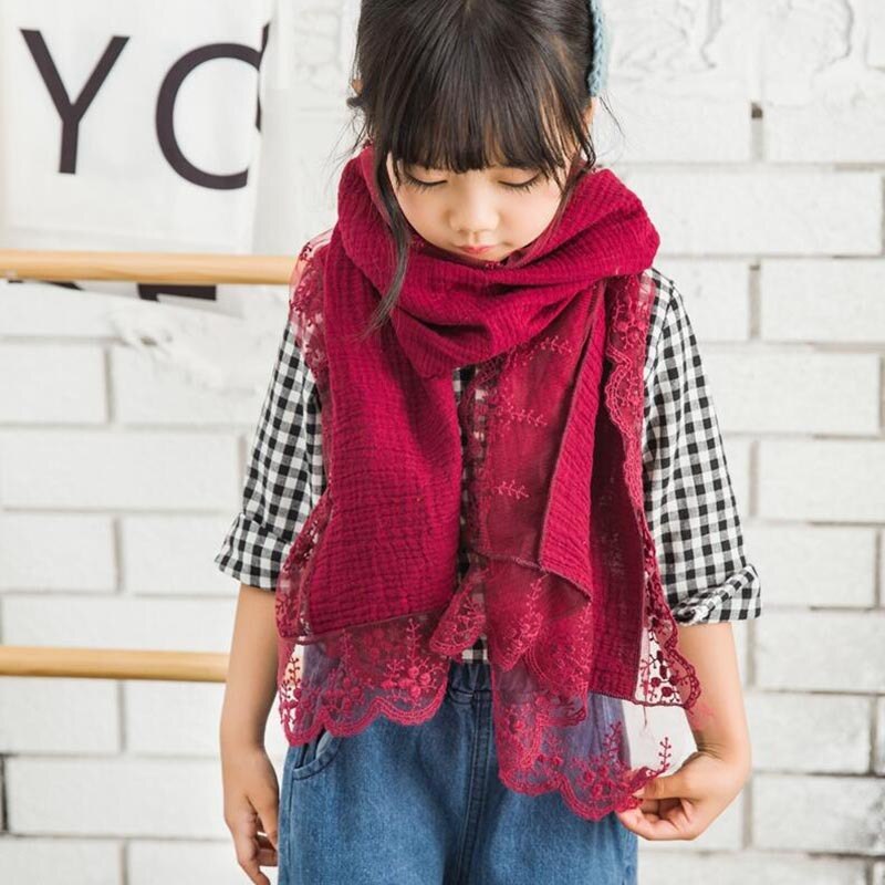 ¡Novedad de primavera y otoño de ! Bufandas coreanas de algodón de dulce princesa, bufanda fina de encaje para niñas de invierno