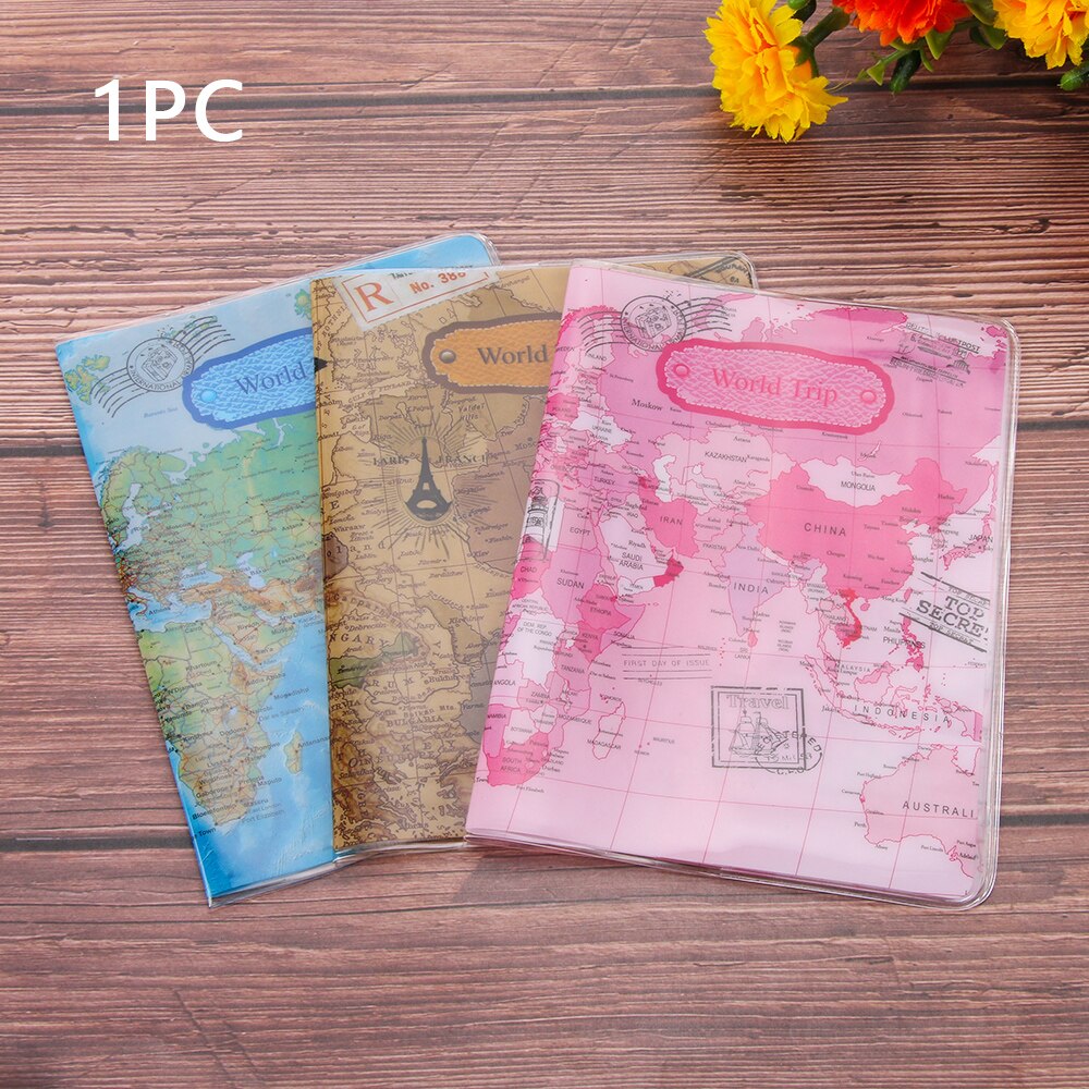 1pc verdenskart reise pass cover pvc case merke pass holder dokumenter mappe bag billett dokument visittkortholdere