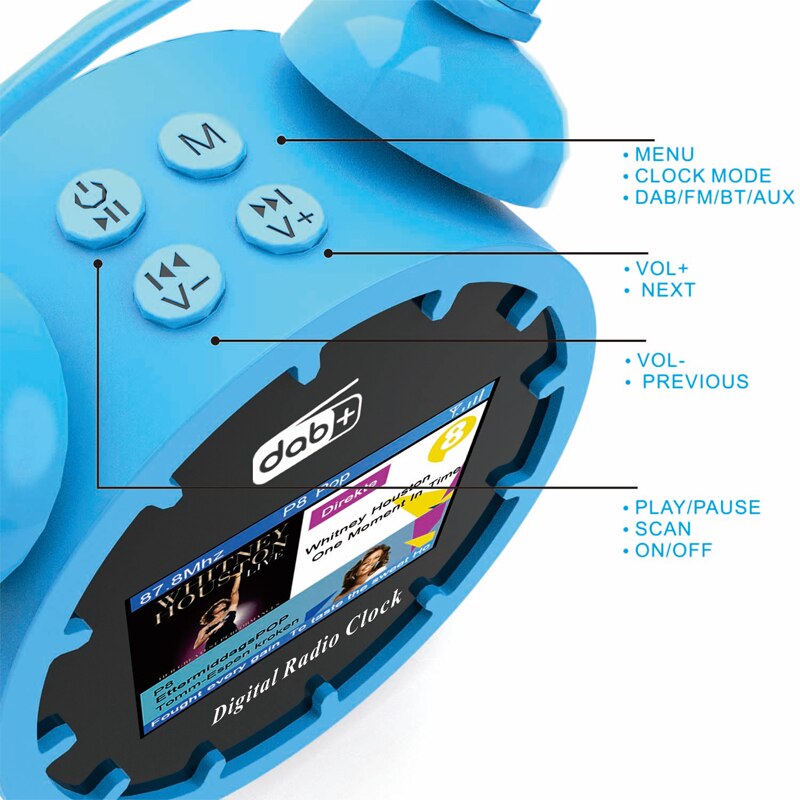 DAB/DAB+ Radio Colorful Display FM Radio Receiver Bluetooth Music Player Support TF Card AUX Dual Alarm Clock Snooze Function