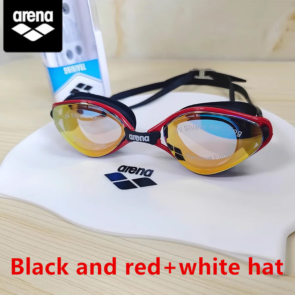 ARENA waterproof and anti fog high-definition adult swimming goggles silicone swim cap: Pink