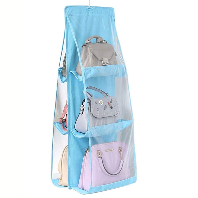 Support de rangement pour sac à main, organisateur peu encombrant, étagère transparente, collection de sacs, armoire, Cisco, confronse, 8 poches: plum