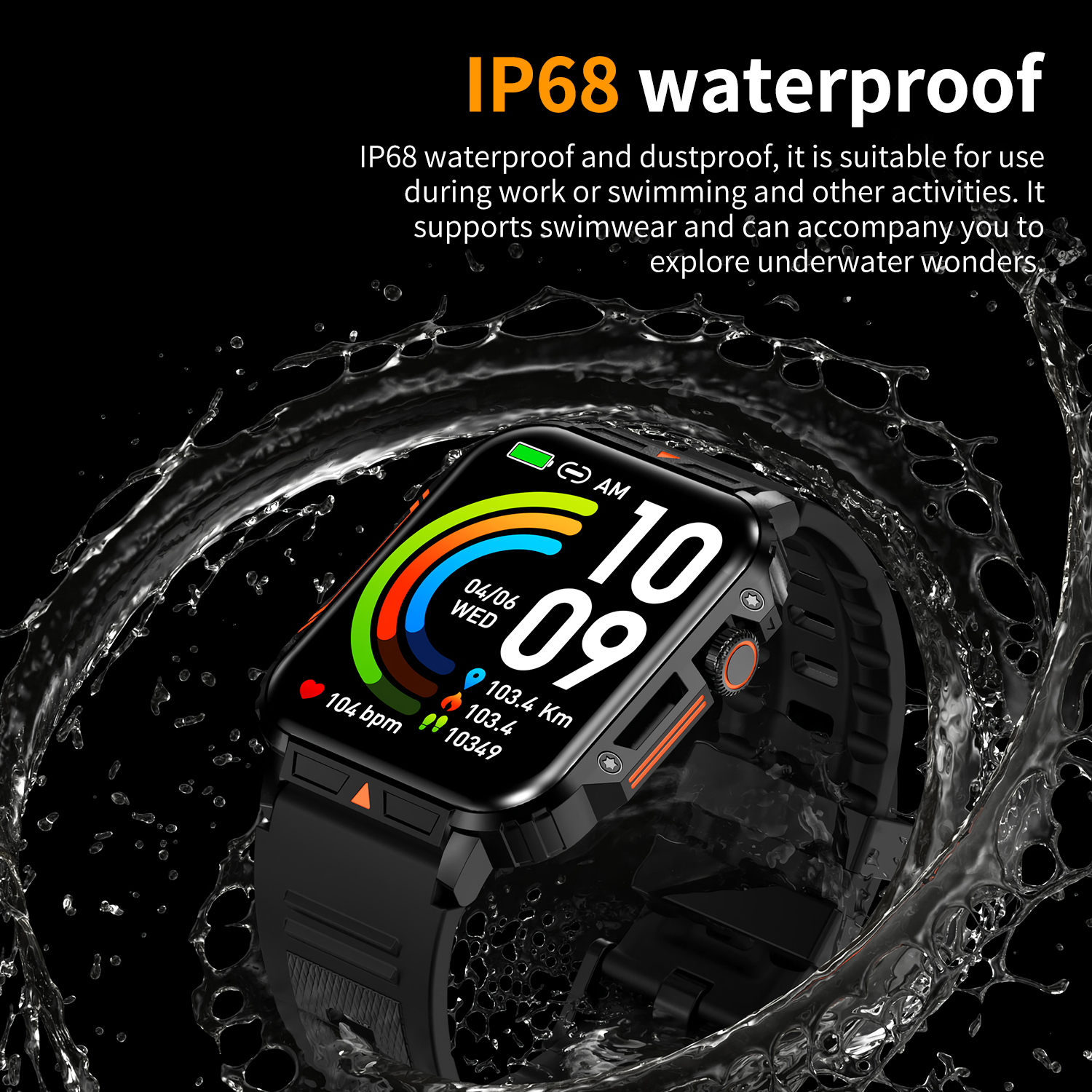 Montre intelligente militaire extérieure pour hommes et femmes, appel Bluetooth, tracker de fitness sportif, surveillance de la fréquence cardiaque, 340mAh