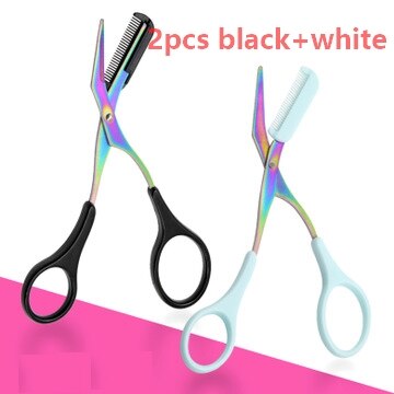 Recortador de maquillaje cosmético com Beauty Girl Lady Eyebrow Scissorb shear groom hair trim Eyelash eye brow tool: 2pcs black white