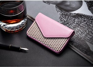 Porte-carte en cuir PU porte-carte d'affaires pour femme banque et crédit porte-carte Rfid portefeuille Auto Documents porte-cartes: Pink