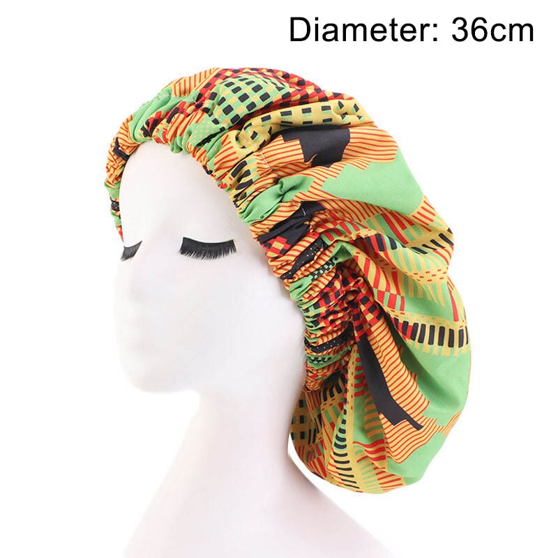 1 Pcs Afrikaanse Patroon Motorkap Hijaabs Hoed Haarverzorging Motorkap Nachtrust Cap Dubbele Laag Satijn Tulband Overschrijden Grote: geometric yellow