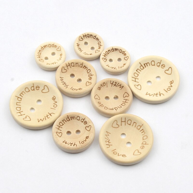 50 Stuks 15Mm/20Mm/25Mm Natuurlijke Kleur Houten Knoppen Handgemaakte Brief Liefde Plakboek Voor Bruiloft decor Kleding Naaien Accessoires