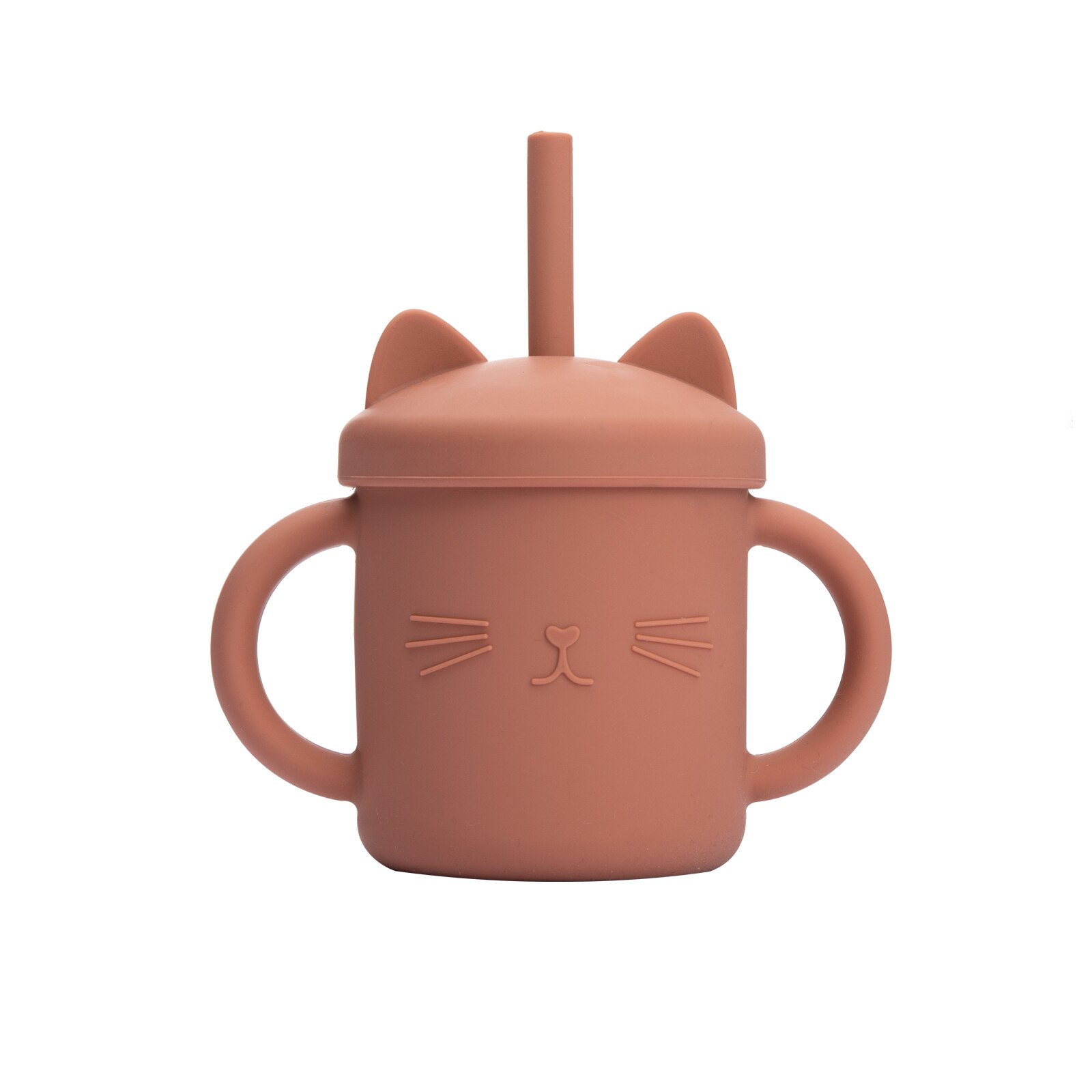 Vasos de silicona para alimentación de bebé, taza con dibujos de gato para niños pequeños, tapas sólidas con asa para beber: Orange