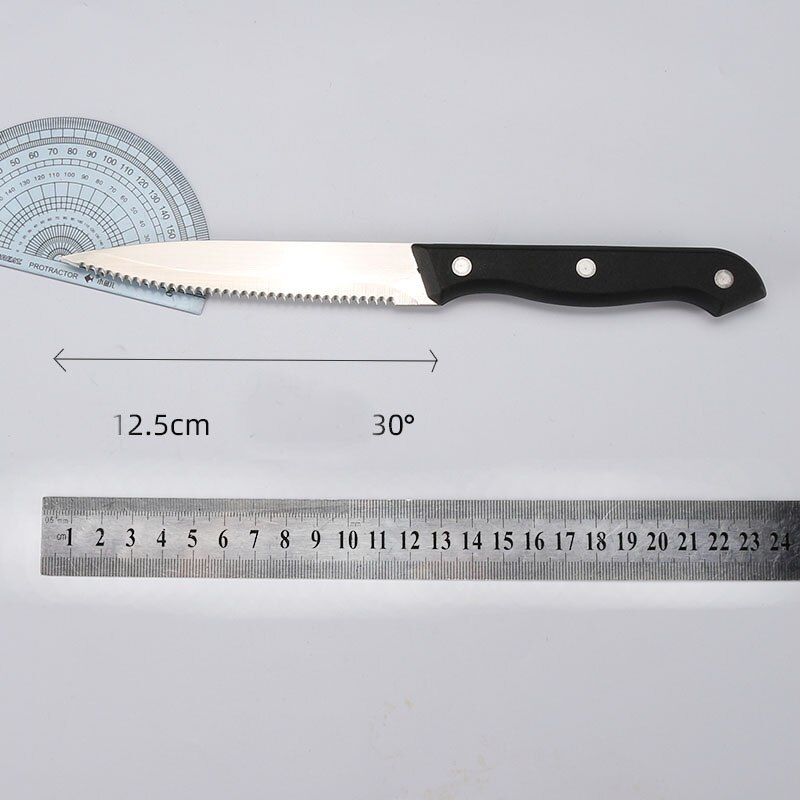 Stainless Steak Knife Serrated Ergonomic Handle Triple-Rivet Flatware Kitchen Dinner Knife Black Meat Knives
