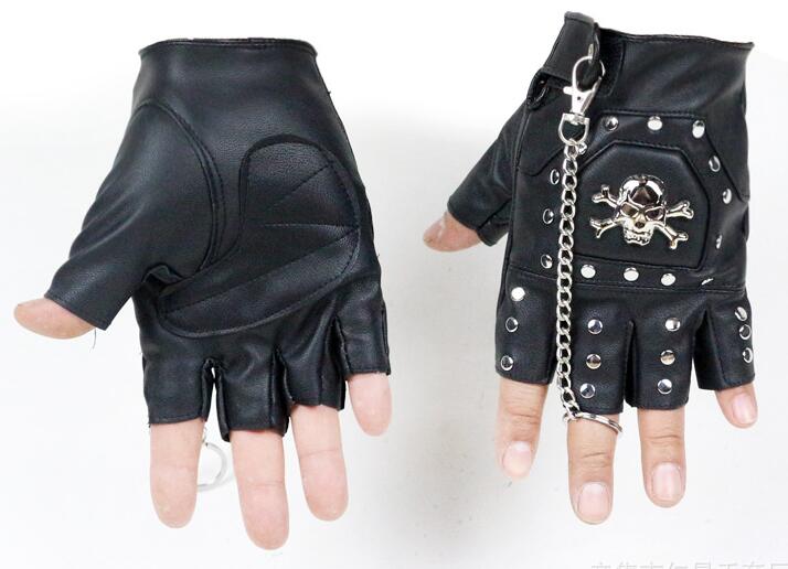 Skulls Rivet PU Leather Fingerless Gloves Men Women Hip Hop Punk Gloves Half Finger Men's Gloves