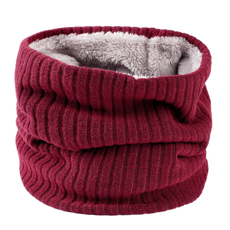 Foulard à rayures épaisses pour femmes et hommes, en velours, écharpe couleur unie, bonnet pour l'extérieur, protège cou, oreilles, bonnet d'hiver,: Wine