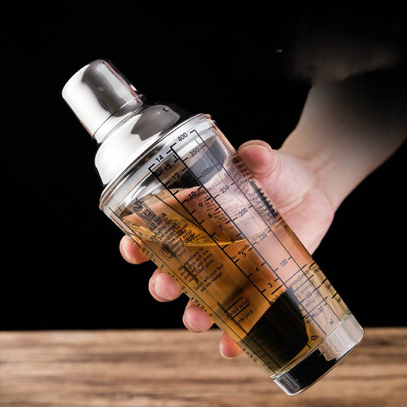 bar wine glass Transparent Scale Cocktail 400ML Stainless Bar Bottle Tools Shaker Glass WF106