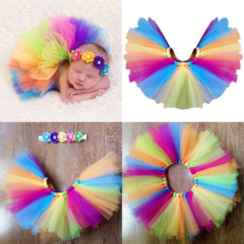 2017 novo recém nascido cocar flor arco-íris tutu saia do bebê meninas fotografia prop outfit pullover conjuntos sunsuit