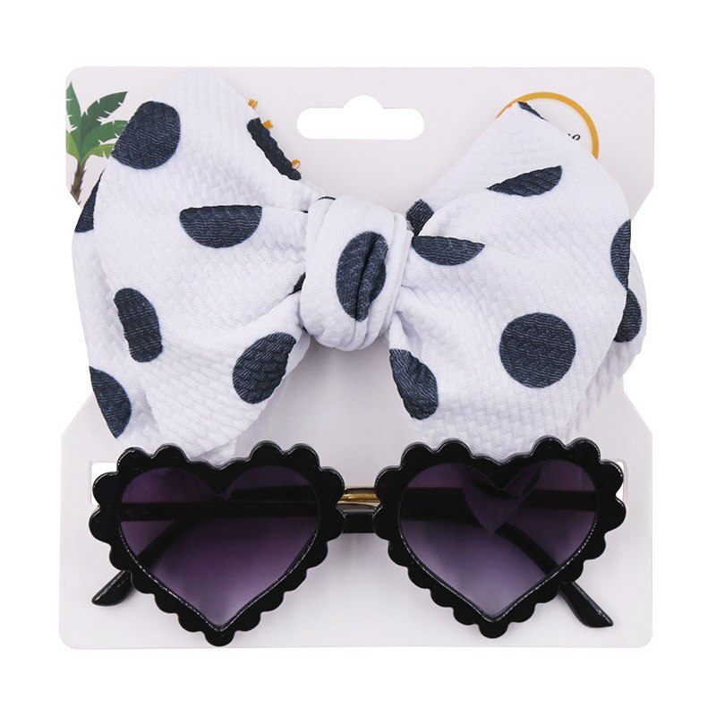 2Pcs/Set Dot Flower Leopard Print Baby Headband with Heart Sunglasses Kids Elastic Nylon Hair Band Girls Hair Accessories: set7