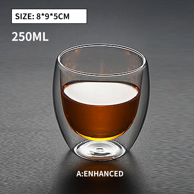 Wärme Beständig Glas Tasse Doppel Wand Coffe Becher Borosilikatglas Bier Becher 80/150/250/350/400ML Wasser Tasse Transparent Drink: A-250ml